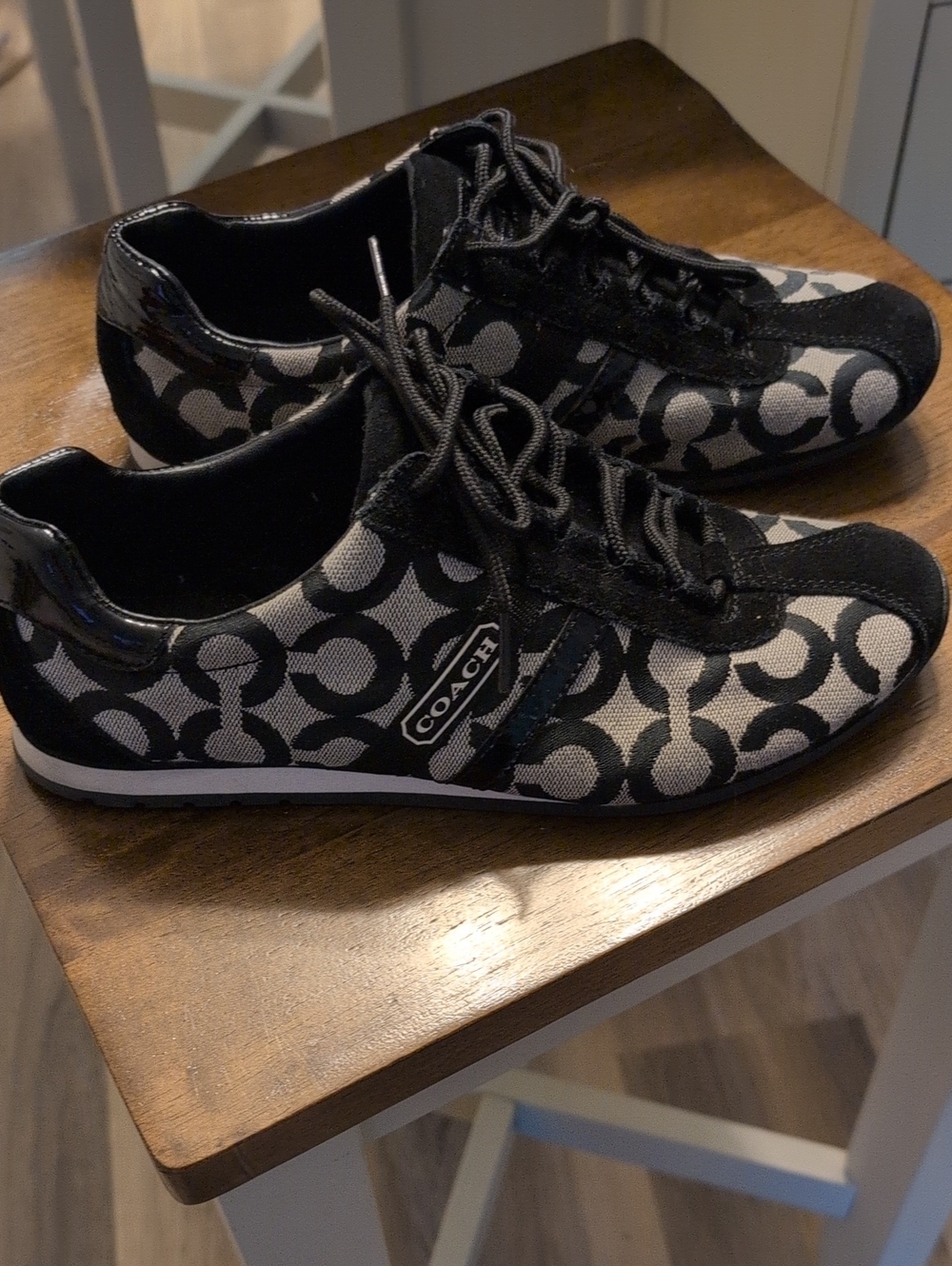 Coach Black and White Signature Logo Lace-Up Sneakers